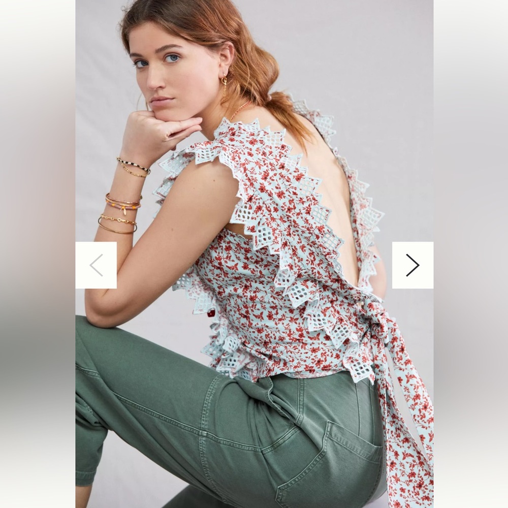 NWT Anthropologie Blue Tassel Trina Bow Blouse Sz XS